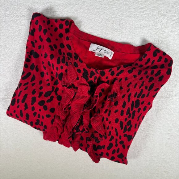 Josephine Studio Red Black Animal Print Button Ruffle 3/4 Sleeve Cardigan Small - Picture 2 of 7